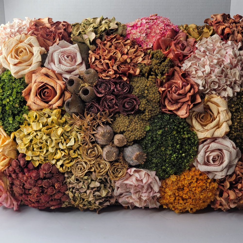 Spring Woven Wicker Basket of Dried Flowers With Handles Roses